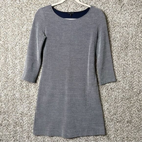 Theory Dress Women’s Small Mimi H Navy Blue Marled Plentiful Cotton 3/4 Sleeve - Picture 1 of 6